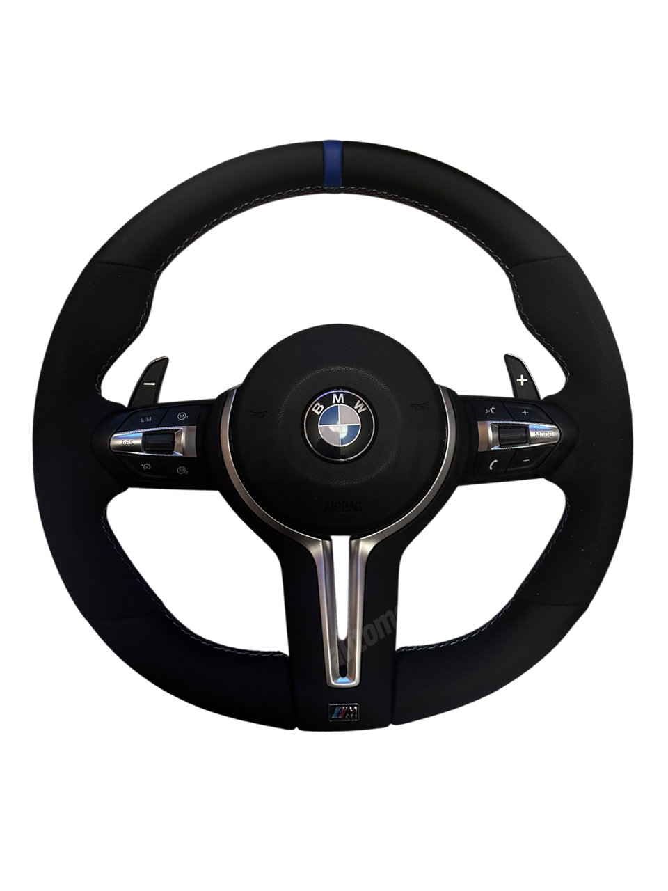 BLUE STRIPE LEATHER OEM M STYLE STEERING WHEEL - F SERIES