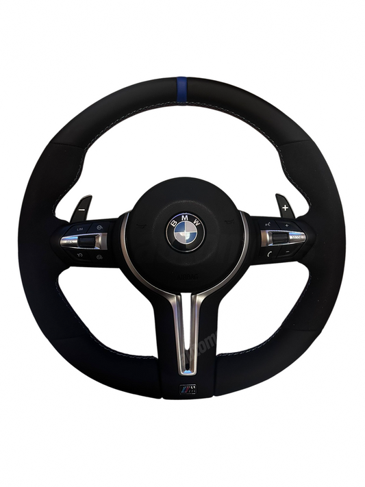 BLUE STRIPE LEATHER OEM M STYLE STEERING WHEEL - F SERIES