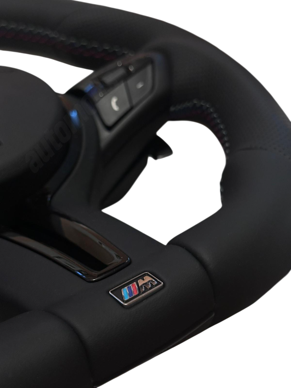 BLACKED OUT LEATHER FLAT BOTTOM M STYLE STEERING WHEEL - F SERIES