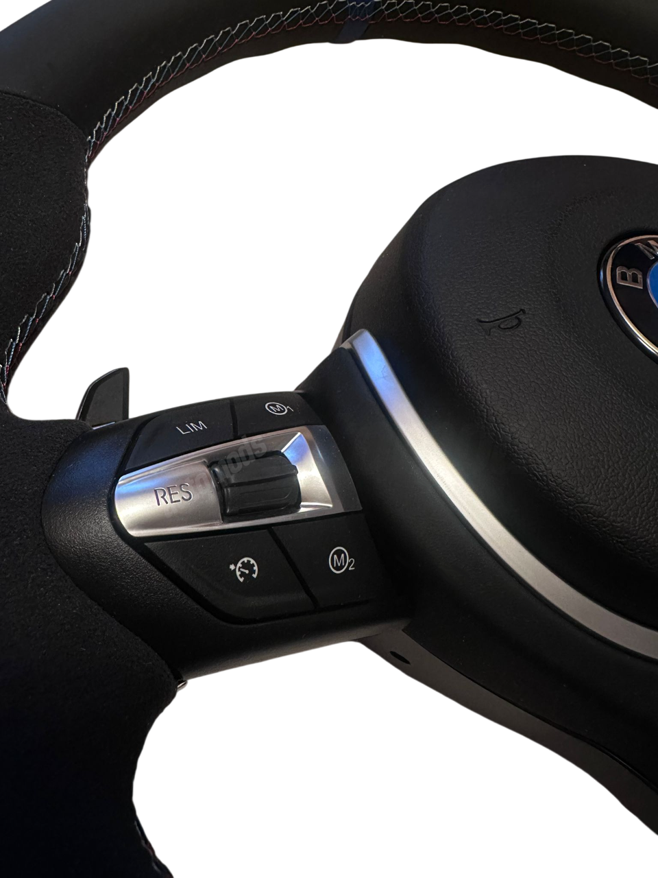 BLUE STRIPE LEATHER OEM M STYLE STEERING WHEEL - F SERIES