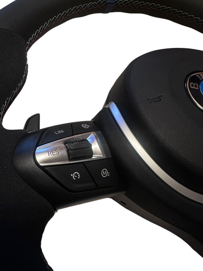 BLUE STRIPE LEATHER OEM M STYLE STEERING WHEEL - F SERIES