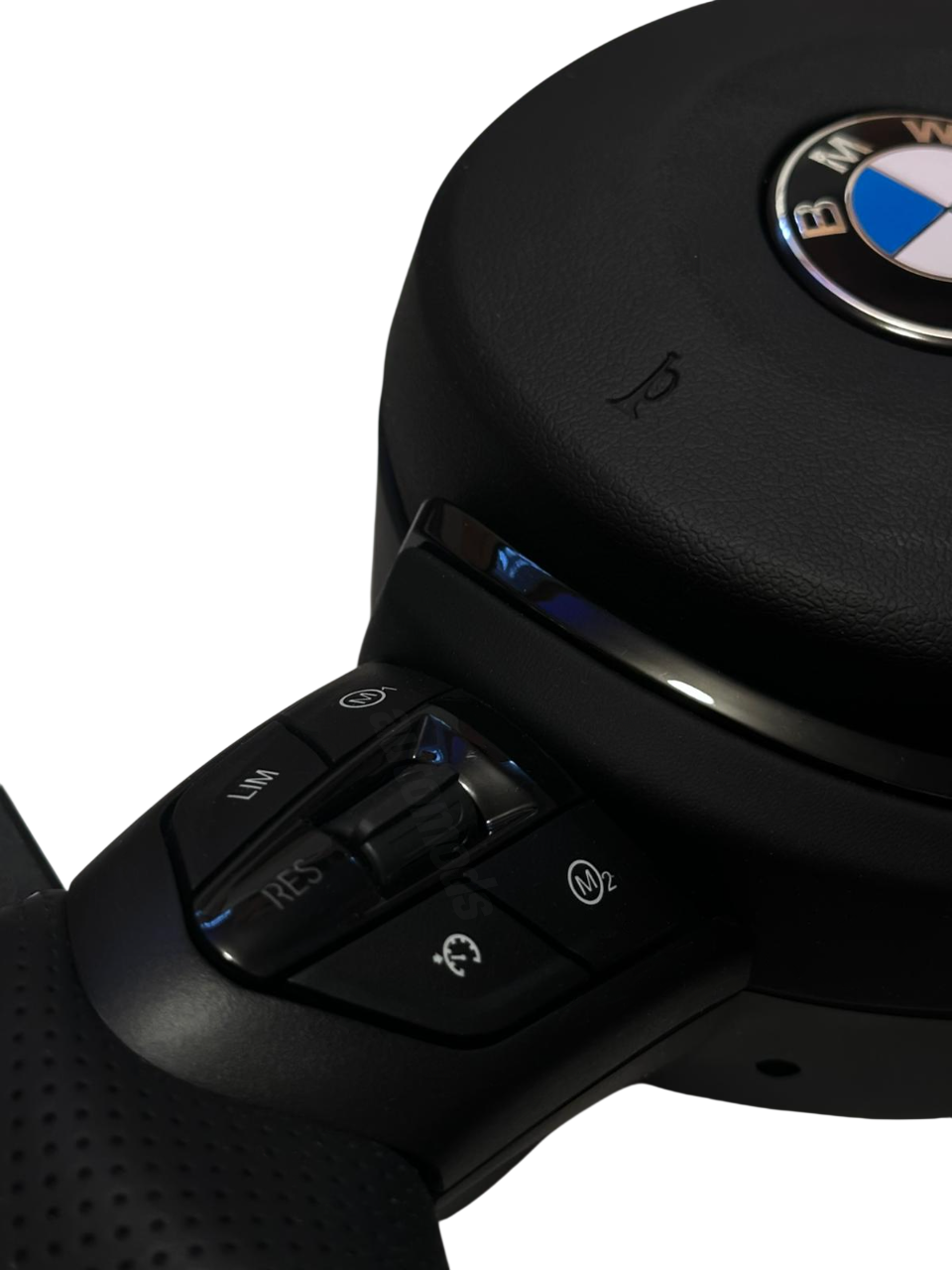 BLACKED OUT LEATHER FLAT BOTTOM M STYLE STEERING WHEEL - F SERIES