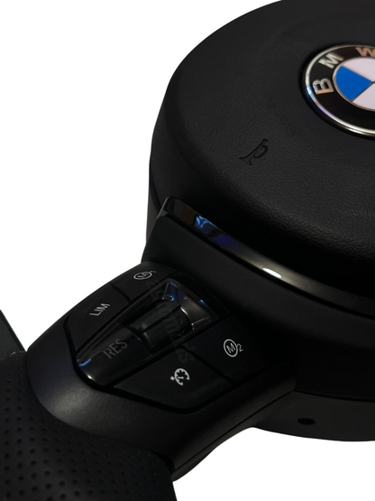 BLACKED OUT LEATHER FLAT BOTTOM M STYLE STEERING WHEEL - F SERIES